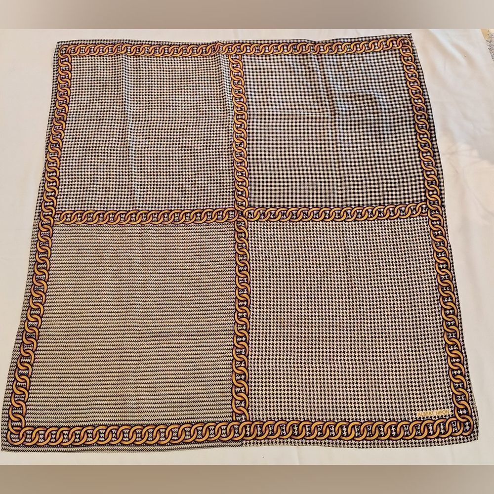 Albert Nipon Black & Gold Vintage Checkered Scarf Houndstooth Gingham - Picture 2 of 14